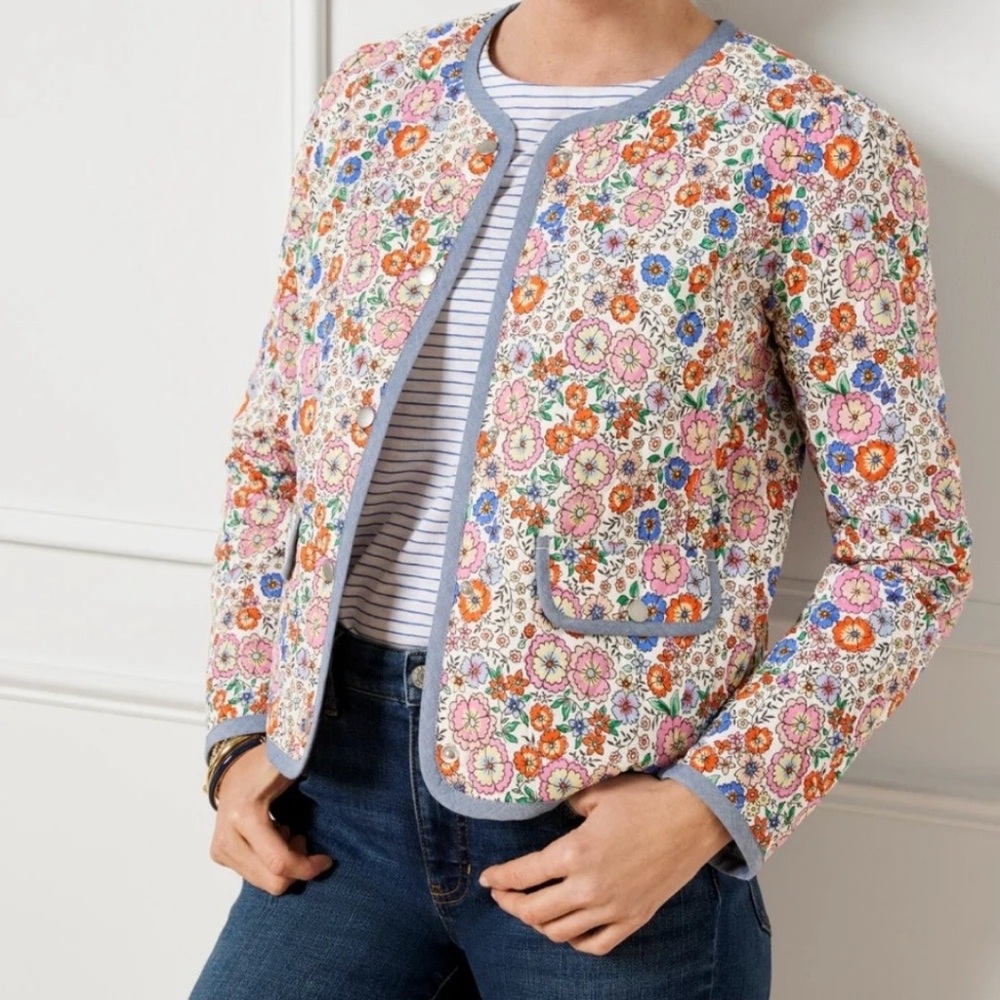 Talbots Enchanting Blooms Quilted Jacket Size 6 Petite Cottagecore Floral Spring